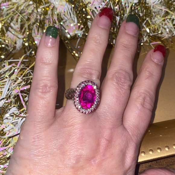 🌹HostPick🌹18+ carat HUGE Pink Ruby & Sim Diamond Ring Sterling Silver NEW. - Picture 6 of 11